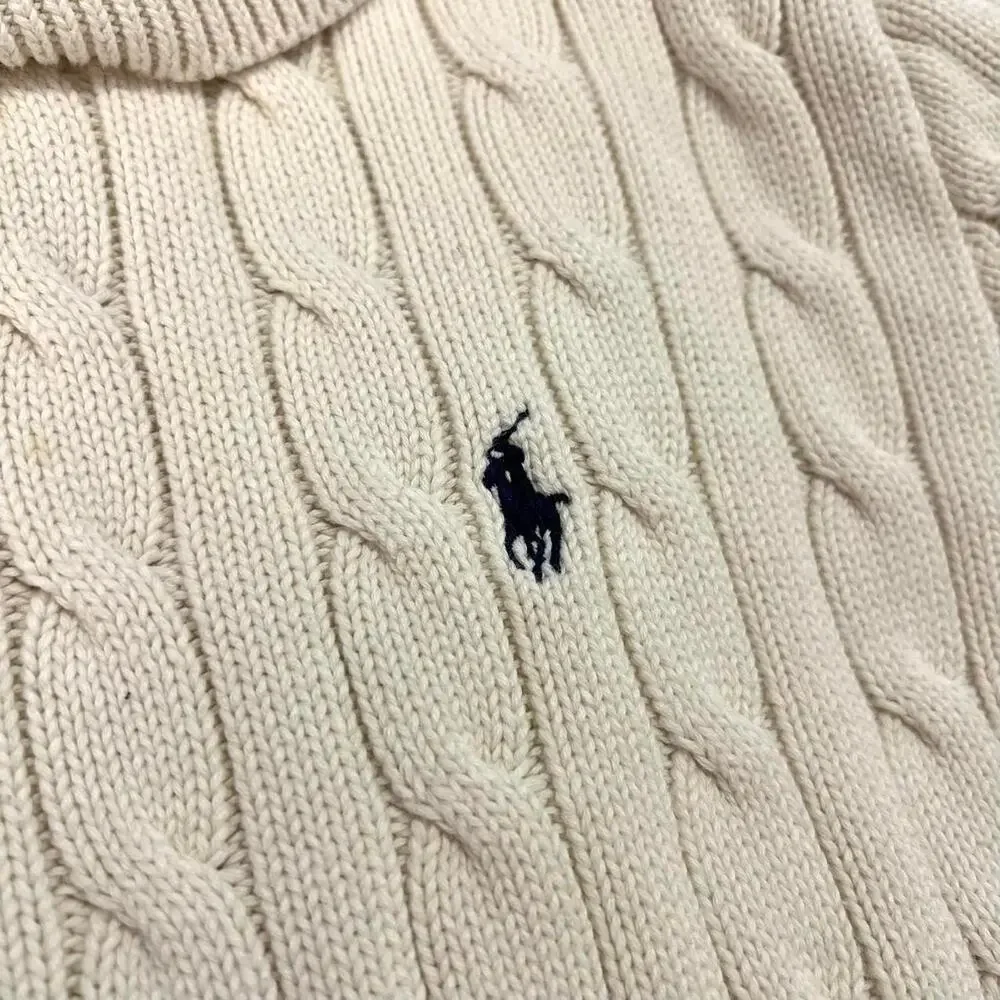 Vintage Polo Ralph Lauren Sport Cream Turtleneck Cable Knit Sweater - Picture 4 of 8